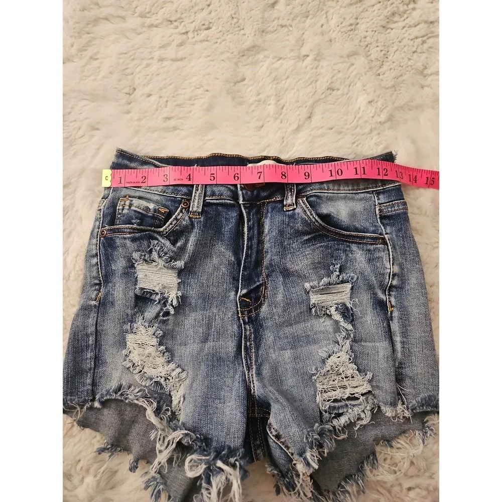 Hammer Jeans High Waisted Denim Shorts Womens Size M Blue Destroyed Frayed Hem